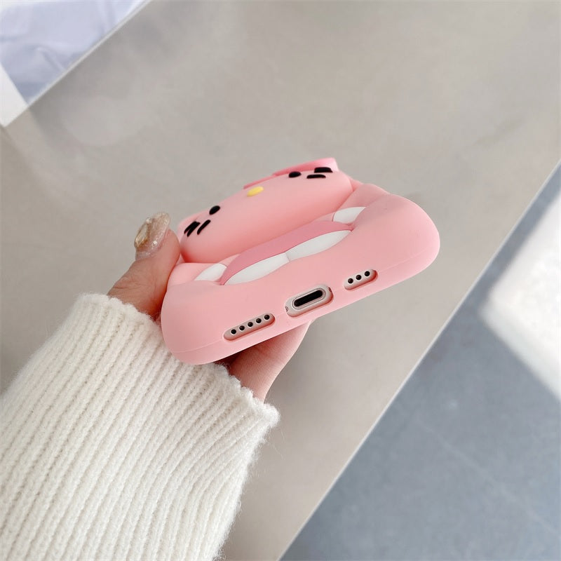 3D Cartoon Hello Kitty Bow Cat Girly Kitty Doll Animal Back Case with Holder