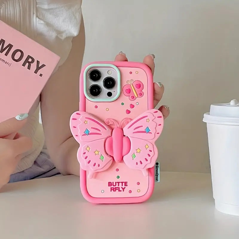 3D Butterfly Cartoon Wings with Folding Stand Holder Kawaii Aesthetic Cover