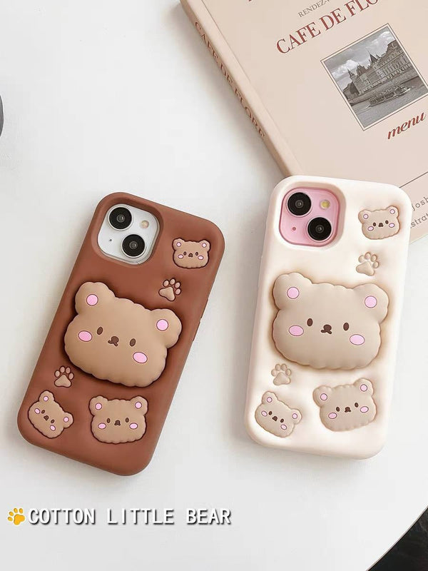 Teddy Bear 3D Cartoon Cute Cotton Candy Back Case with Holder - 8