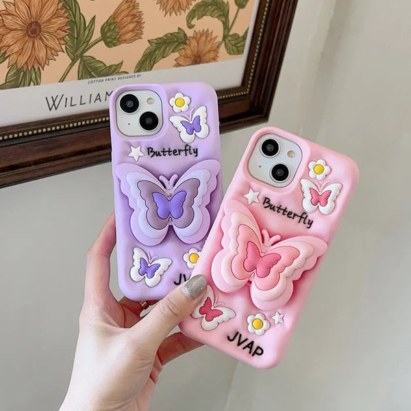 3D Cartoon Butterfly Flower Lavender Phone Case with Holder - 10