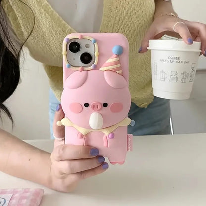 3D Pig Blowing Bubble Gum Squishy Toy Piglet Pink Cartoon Play Case