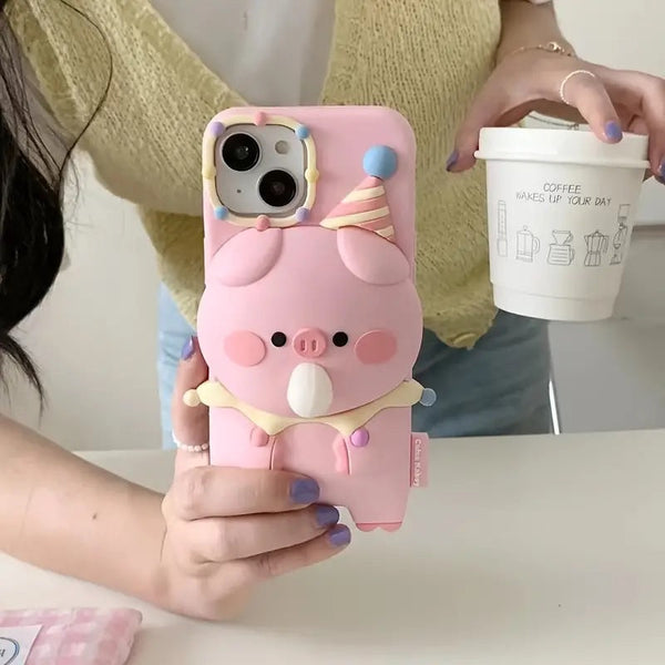 3D Pig Blowing Bubble Gum Squishy Toy Piglet Pink Cartoon Play Case - 8