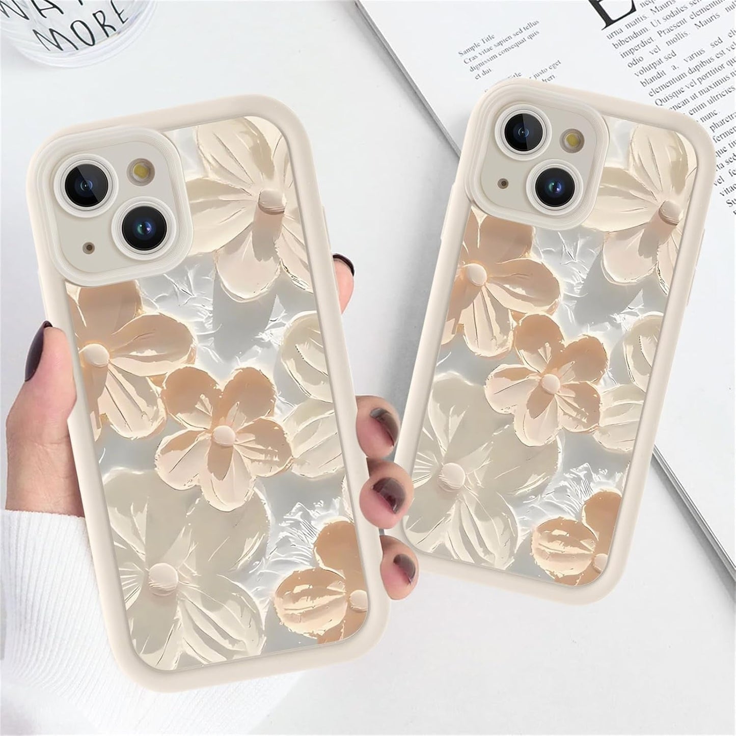 Floral Cream Hot 3D Handpainted Flower Cute Design Aesthetic Print Case - Beige