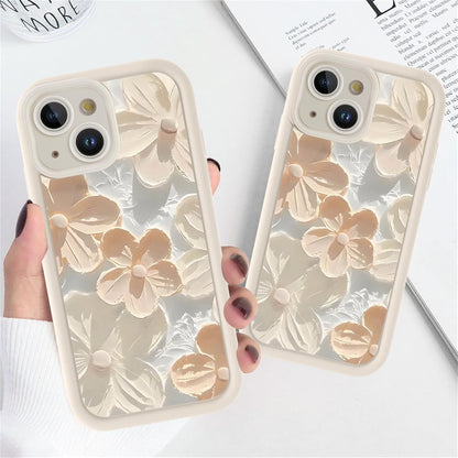 Floral Cream Hot 3D Handpainted Flower Cute Design Aesthetic Print Case - Beige