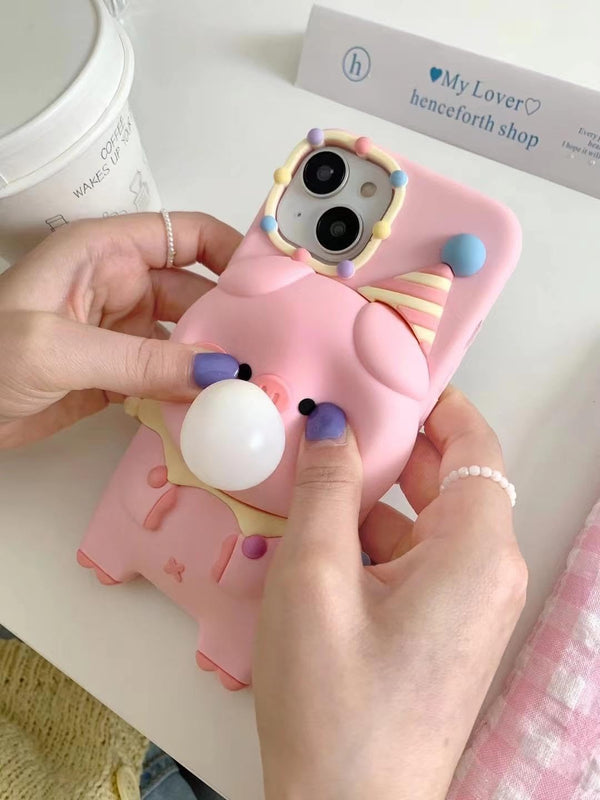 3D Pig Blowing Bubble Gum Squishy Toy Piglet Pink Cartoon Play Case - 2