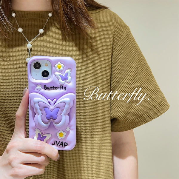 3D Cartoon Butterfly Flower Lavender Phone Case with Holder - 7