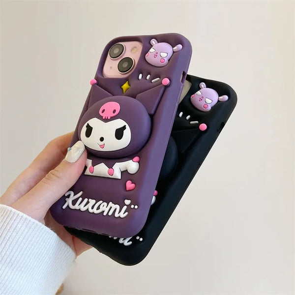 3D Cartoon Kuromi Kitty Case Sanrio Sonix Hello Kitty Pop Push Back Case with Holder - 10