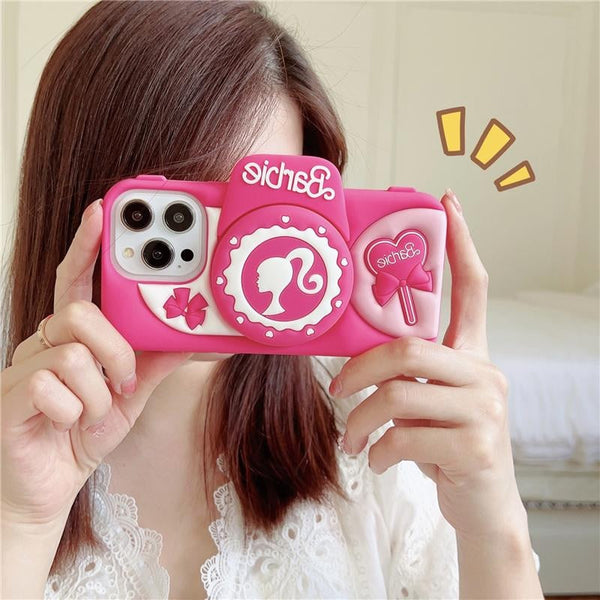 3D Cute Barbie Camera Holder Case Cartoon Bow with stand DSLR Look - 6
