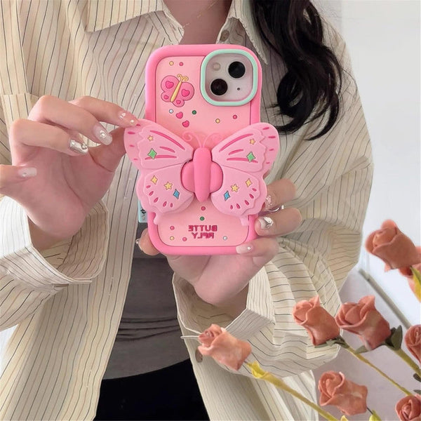 3D Butterfly Cartoon Wings with Folding Stand Holder Kawaii Aesthetic Cover - 1