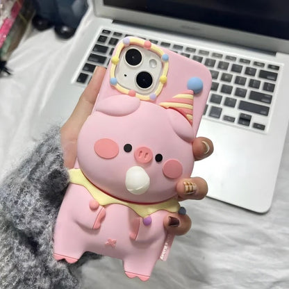 3D Pig Blowing Bubble Gum Squishy Toy Piglet Pink Cartoon Play Case