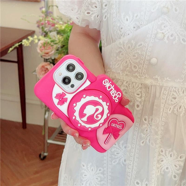 3D Cute Barbie Camera Holder Case Cartoon Bow with stand DSLR Look - 7