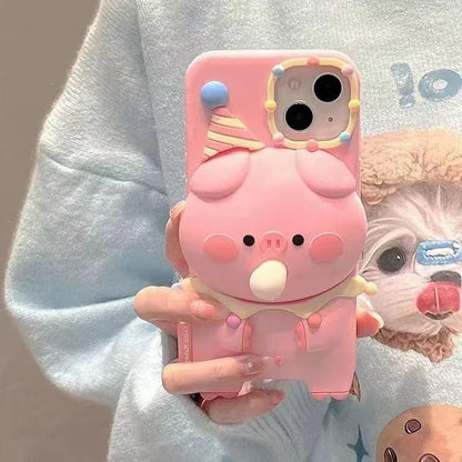 3D Pig Blowing Bubble Gum Squishy Toy Piglet Pink Cartoon Play Case