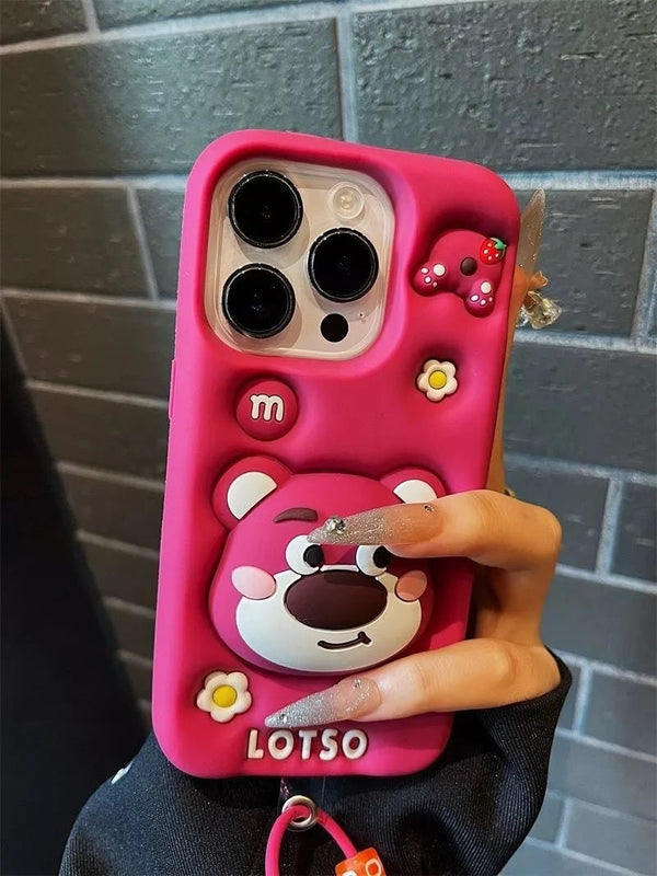 3D Cartoon LOTSO Bear Huggin Strawberry Toy Story Walt Case with Holder - 8