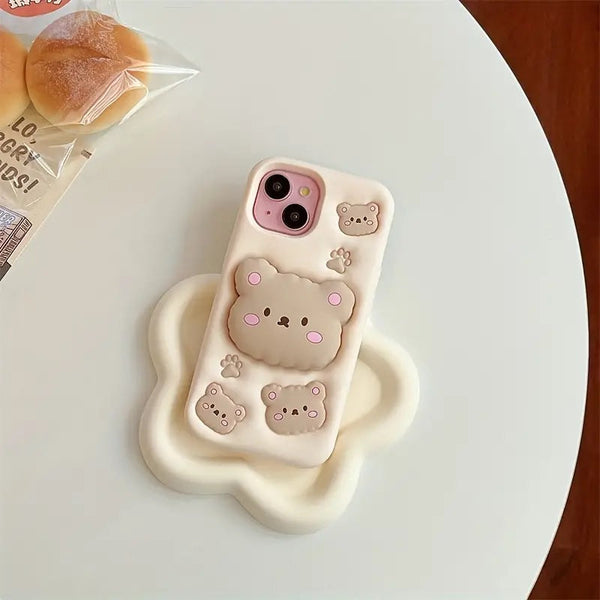 Teddy Bear 3D Cartoon Cute Cotton Candy Back Case with Holder - 1