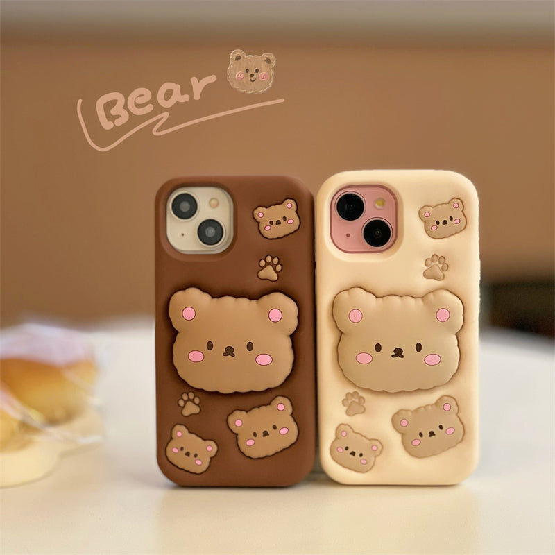 Brown Choclate Teddy Bear 3D Cartoon Case Cotton Candy Love Graphic Animal Case with Holder