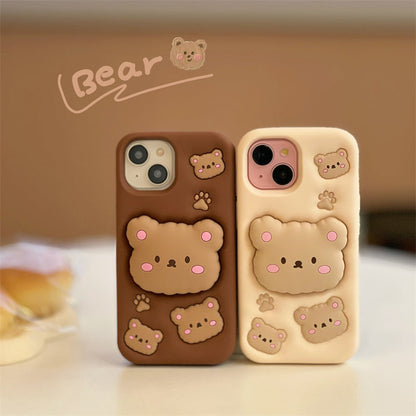 Brown Choclate Teddy Bear 3D Cartoon Case Cotton Candy Love Graphic Animal Case with Holder