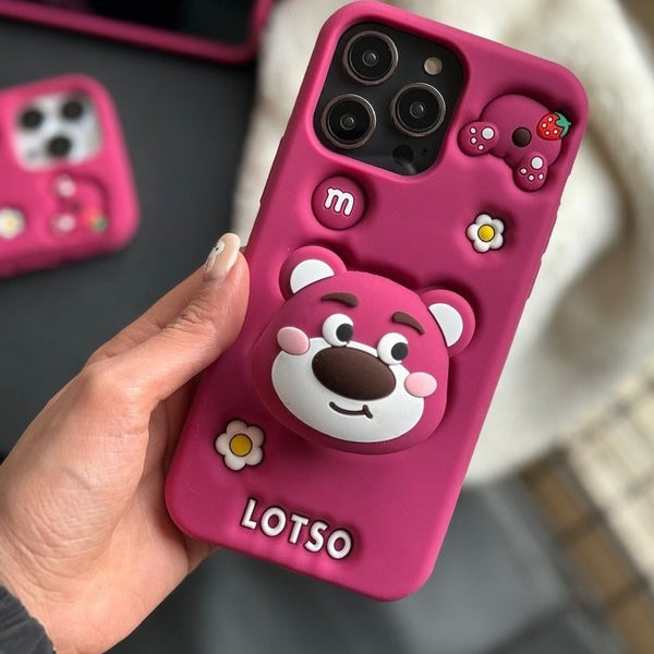 3D Cartoon LOTSO Bear Huggin Strawberry Toy Story Walt Case with Holder - 1