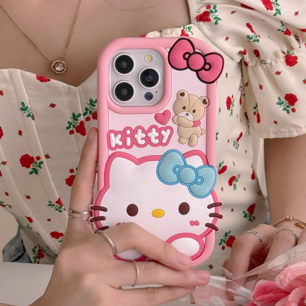 3D Cartoon Hello Kitty Bow Cat Doll Teddy Bear Case - 4