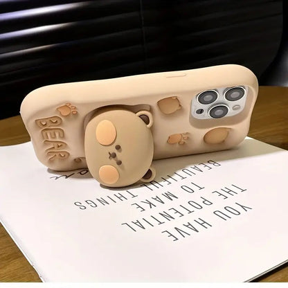 Teddy Bear 3D Cartoon Cute Cotton Bear Love Graphic Animal Back Case with Holder