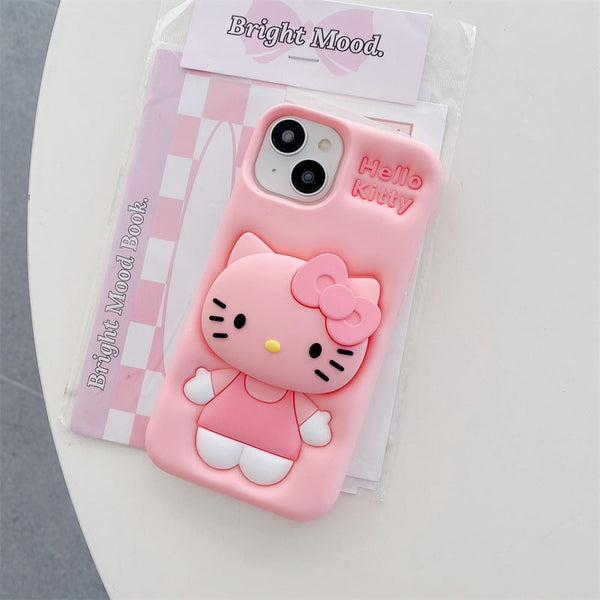 3D Cartoon Hello Kitty Bow Cat Girly Kitty Doll Animal Back Case with Holder - 4