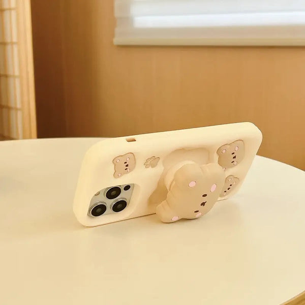 Teddy Bear 3D Cartoon Cute Cotton Candy Back Case with Holder - 6