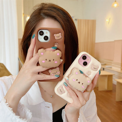 Brown Choclate Teddy Bear 3D Cartoon Case Cotton Candy Love Graphic Animal Case with Holder