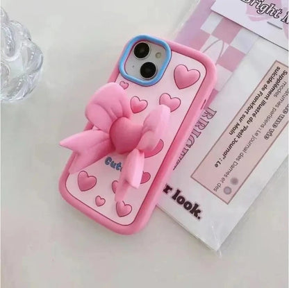 3D Cute Heart Butterfly Case Coquette Bowknot Folding Desktop Kick stand Case