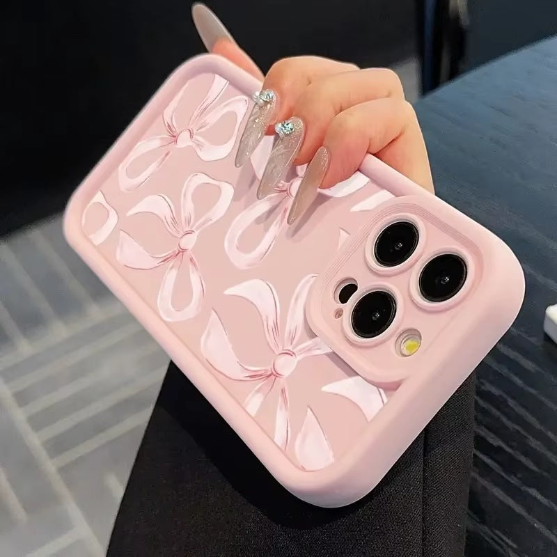 3D Cute Pink 4 Bow Hot Pastel Pink Bow Knot Ribbon Design Aesthetic Print Cover