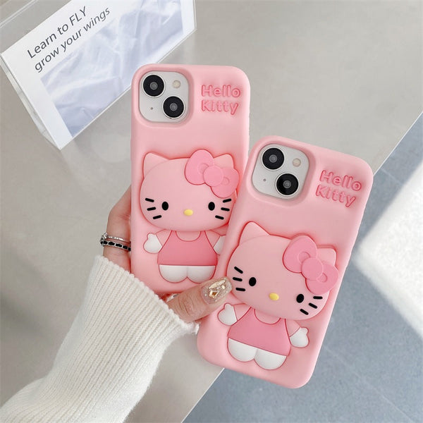 3D Cartoon Hello Kitty Bow Cat Girly Kitty Doll Animal Back Case with Holder - 8