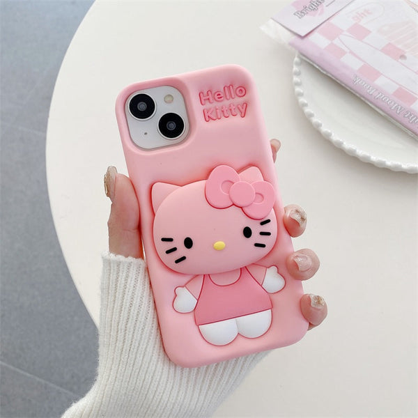 3D Cartoon Hello Kitty Bow Cat Girly Kitty Doll Animal Back Case with Holder - 3