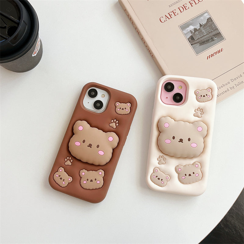 Brown Choclate Teddy Bear 3D Cartoon Case Cotton Candy Love Graphic Animal Case with Holder