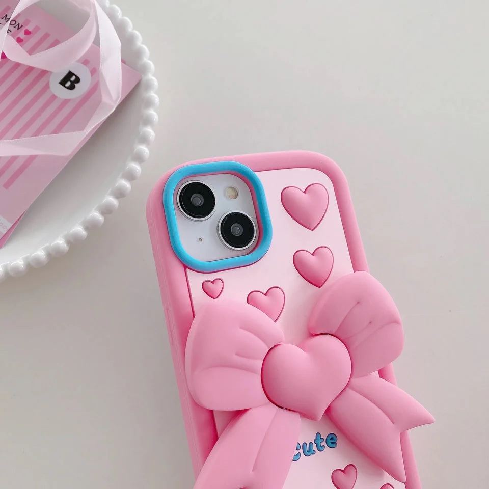 3D Cute Heart Butterfly Case Coquette Bowknot Folding Desktop Kick stand Case