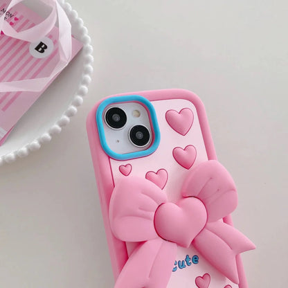 3D Cute Heart Butterfly Case Coquette Bowknot Folding Desktop Kick stand Case