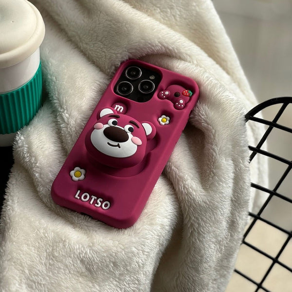 3D Cartoon LOTSO Bear Huggin Strawberry Toy Story Walt Case with Holder - 3