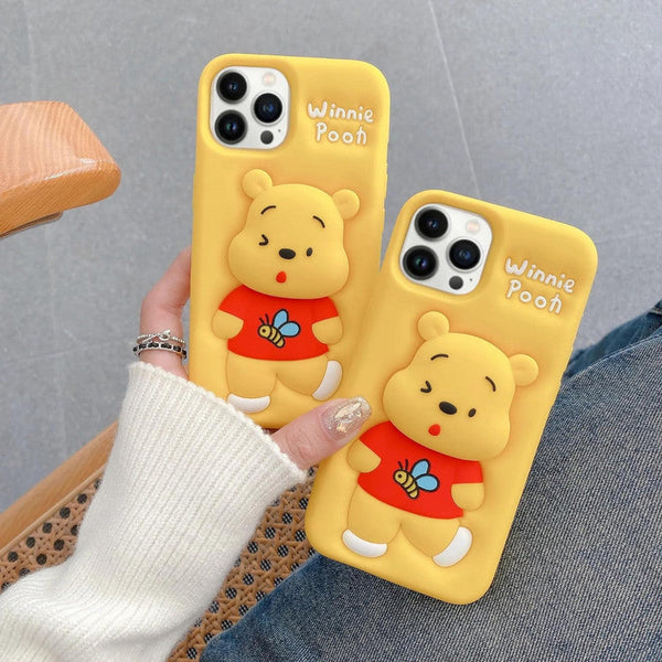 3D Cartoon Bear Pooh Winnie The POOH Bee Animal Back Case with Holder - 2