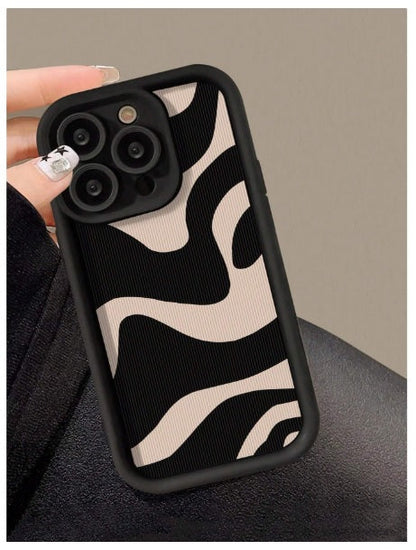 3D Abstract Wave Hot Wavy Zebra Cute Design Aesthetic Print Cover (Black & Beige)