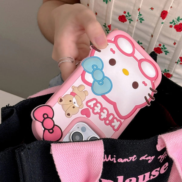 3D Cartoon Hello Kitty Bow Cat Doll Teddy Bear Case - 3