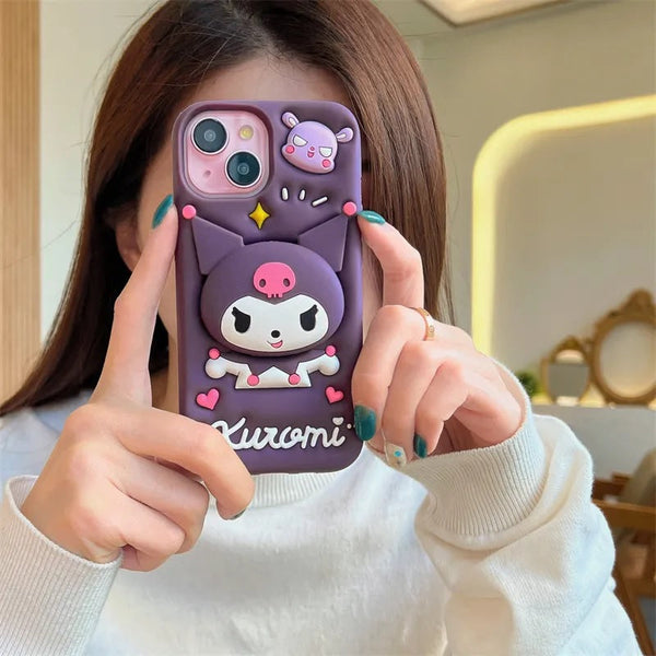 3D Cartoon Kuromi Kitty Case Sanrio Sonix Hello Kitty Pop Push Back Case with Holder - 8
