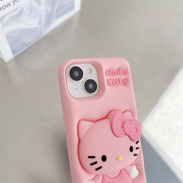 3D Cartoon Hello Kitty Bow Cat Girly Kitty Doll Animal Back Case with Holder - 7