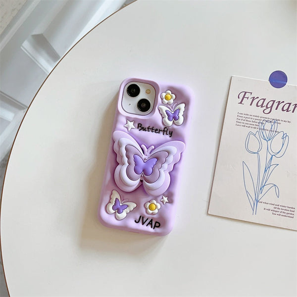 3D Cartoon Butterfly Flower Lavender Phone Case with Holder - 2