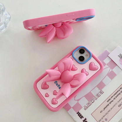 3D Cute Heart Butterfly Case Coquette Bowknot Folding Desktop Kick stand Case