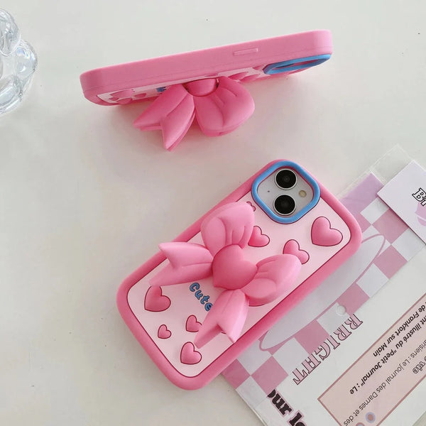 3D Cute Heart Butterfly Case Coquette Bowknot Folding Desktop Kick stand Case - 3