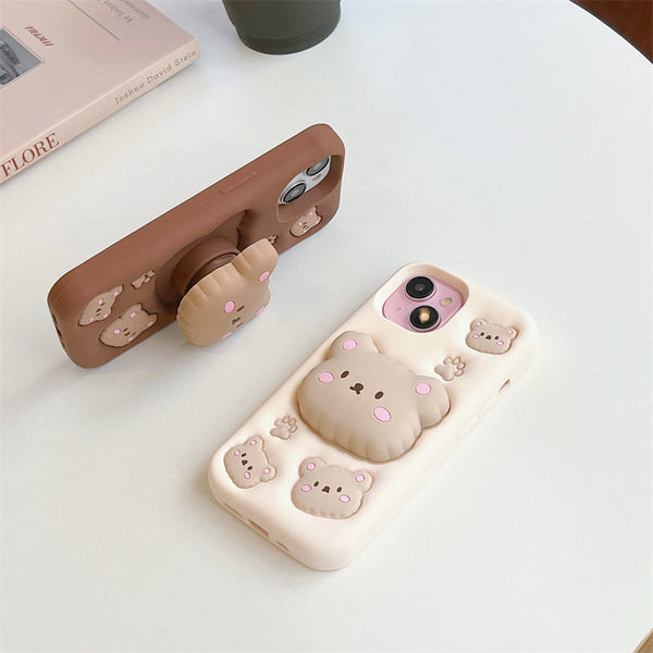 Brown Choclate Teddy Bear 3D Cartoon Case Cotton Candy Love Graphic Animal Case with Holder - 9