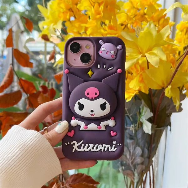 3D Cartoon Kuromi Kitty Case Sanrio Sonix Hello Kitty Pop Push Back Case with Holder - 1