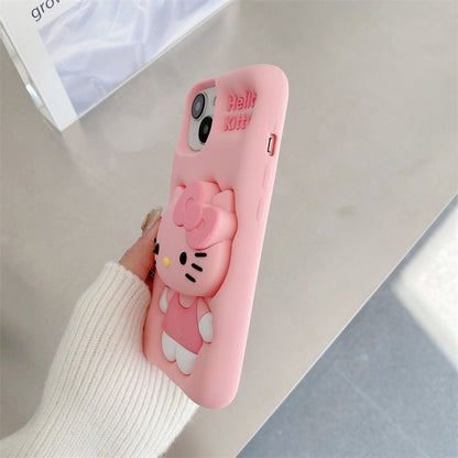 3D Cartoon Hello Kitty Bow Cat Girly Kitty Doll Animal Back Case with Holder