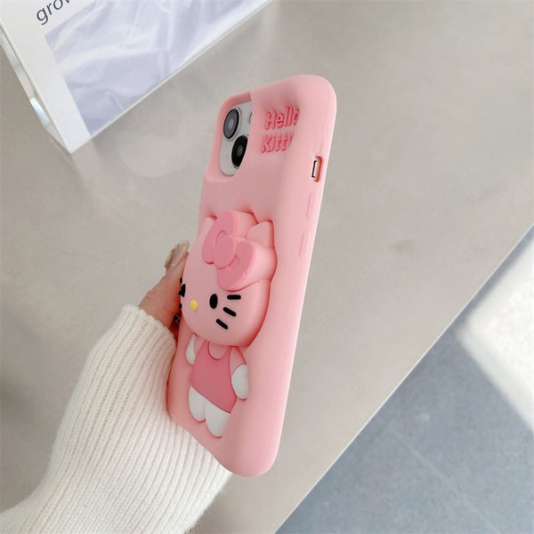 3D Cartoon Hello Kitty Bow Cat Girly Kitty Doll Animal Back Case with Holder - 6