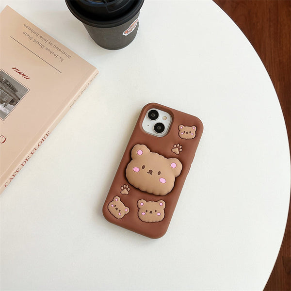 Brown Choclate Teddy Bear 3D Cartoon Case Cotton Candy Love Graphic Animal Case with Holder - 5