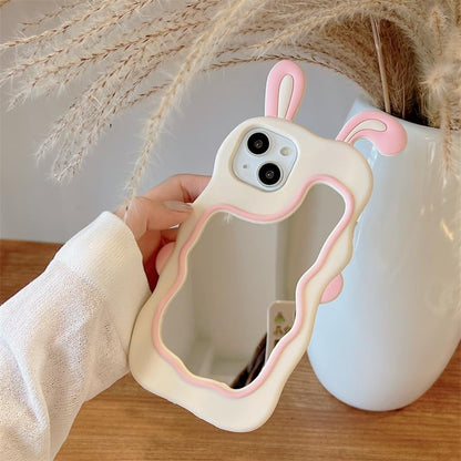3D Bunny Cartoon Ears Rabbit Wavy Mirror Stereo Kawaii Curvy Makeup Cover