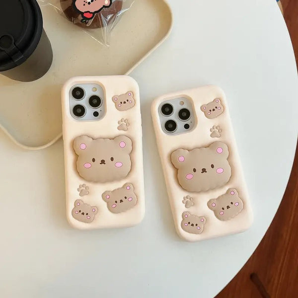 Teddy Bear 3D Cartoon Cute Cotton Candy Back Case with Holder - 5