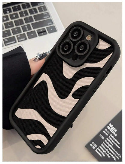 3D Abstract Wave Hot Wavy Zebra Cute Design Aesthetic Print Cover (Black & Beige)